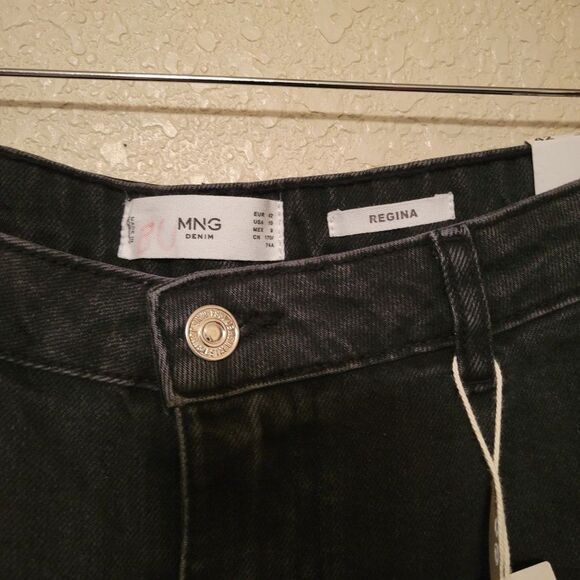 Mango Womens Jeans Black 10 High Waist Slouchy Cropped Sustainable Pleated Front - Picture 3 of 7